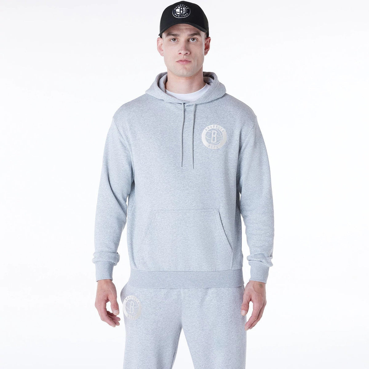 Brooklyn Nets NBA League Essential Grey Oversized Pullover Hoodie-Benirox