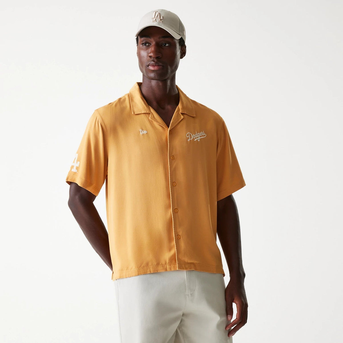 LA Dodgers MLB Graphic Beige Revere Short Sleeve Shirt-Benirox