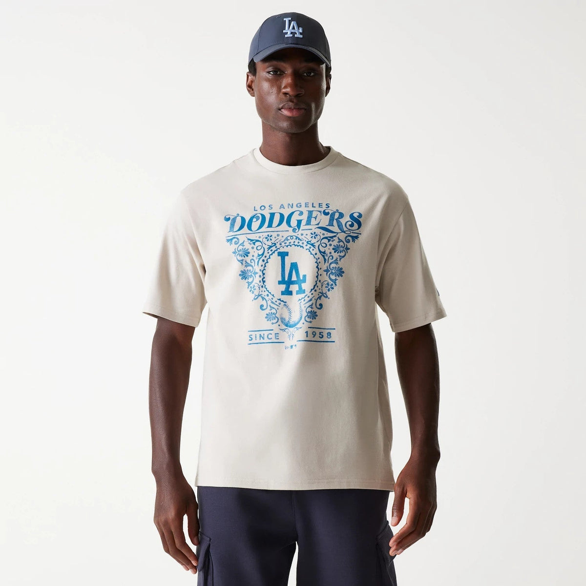 LA Dodgers MLB Floral Graphic Cream Oversized T-Shirt-Benirox