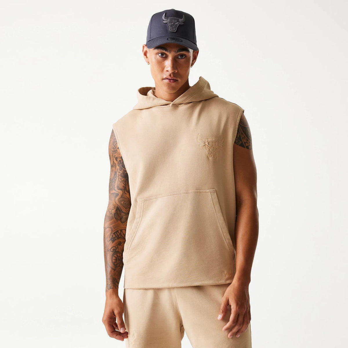 Chicago Bulls NBA Washed Beige Sleeveless Hoodie-Benirox