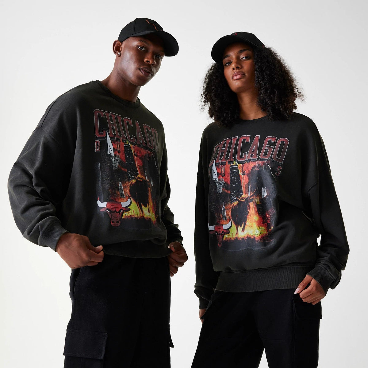 Chicago Bulls NBA Washed Graphic Grey Oversized Crew Neck Sweater-Benirox