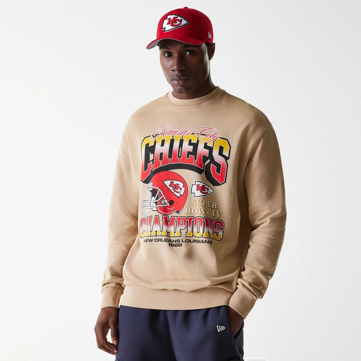 Kansas City Chiefs NFL Washed Super Bowl Beige Oversized Crew Neck Sweater-Benirox