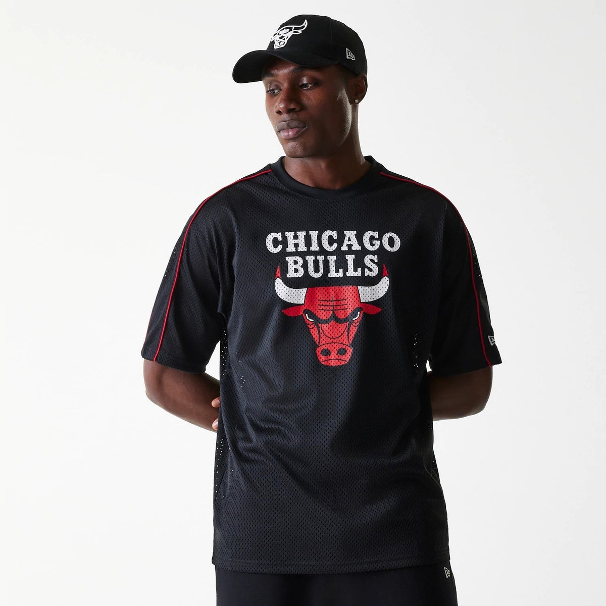 Chicago Bulls NBA Piping Black Oversized Mesh T-Shirt-Benirox