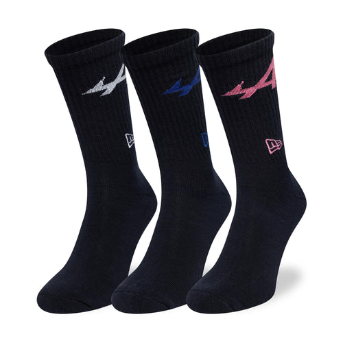 Alpine Racing Alpine Logo Navy 3 Pack Crew Socks-Benirox
