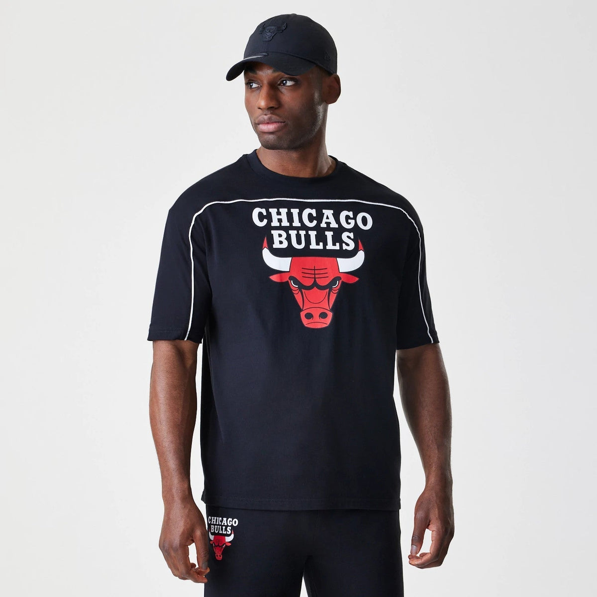 Chicago Bulls NBA Piping Stripe Black Oversized T-Shirt-Benirox