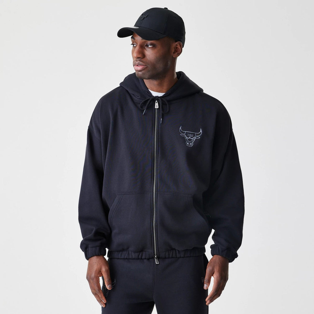 Chicago Bulls NBA Linear Black Oversized Full Zip Hoodie-Benirox
