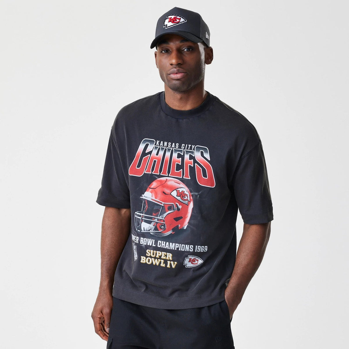 Kansas City Chiefs NFL Washed Boxy Black Oversized T-Shirt-Benirox