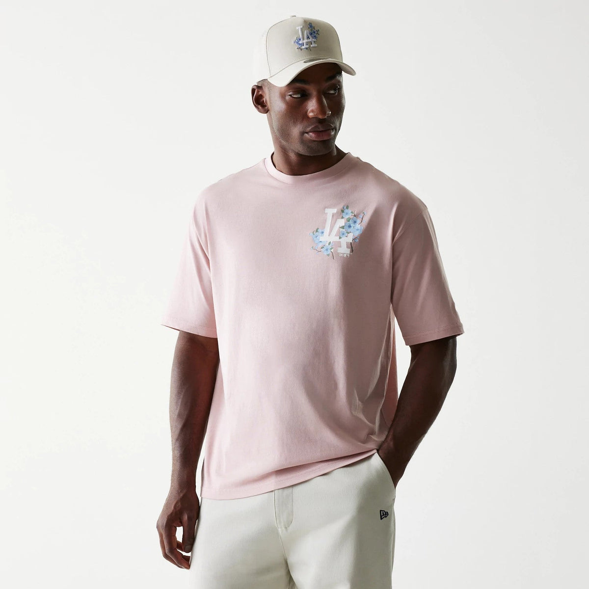 LA Dodgers MLB Floral Pastel Pink Oversized T-Shirt-Benirox