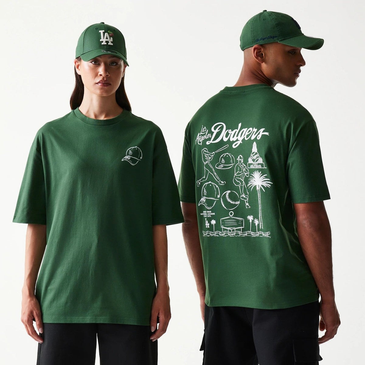 LA Dodgers MLB Baseball Graphic Dark Green Oversized T-Shirt-Benirox