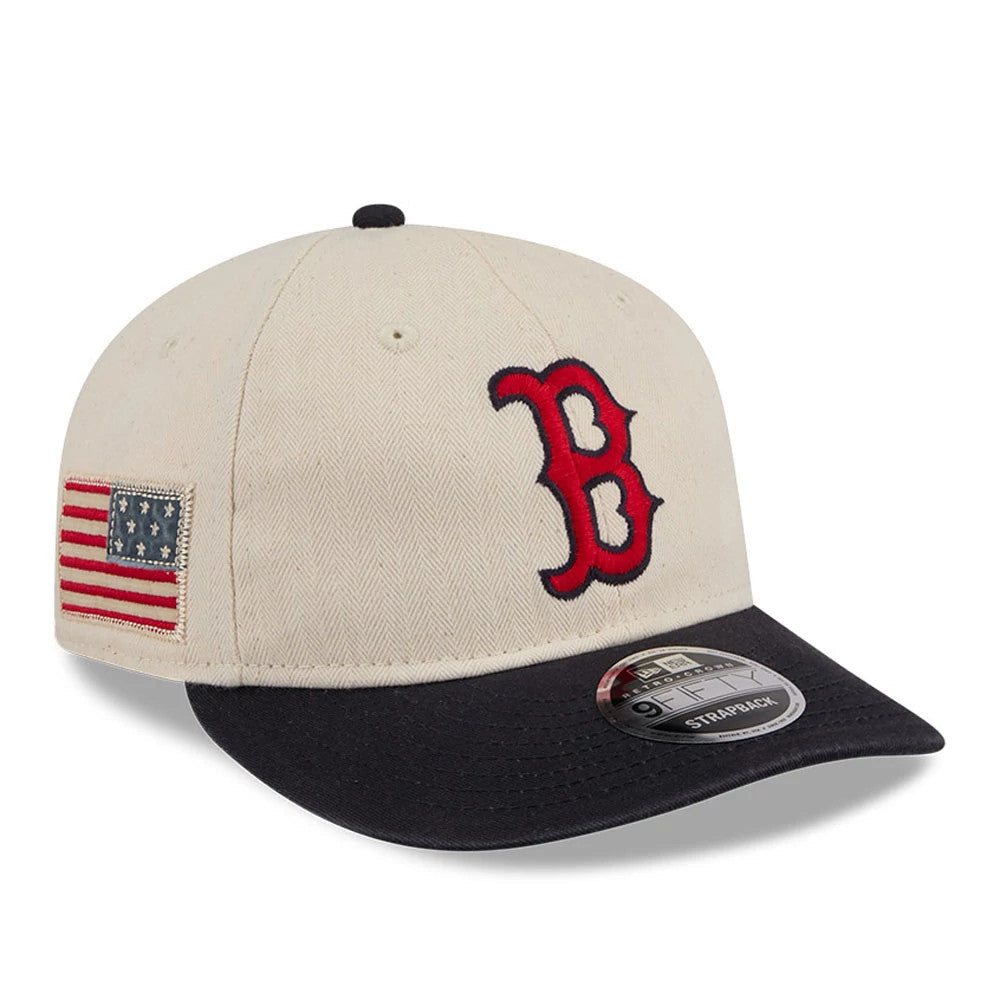 Boston Red Sox MLB Americana Herringbone White Retro Crown 9FIFTY Adjustable Cap-Benirox