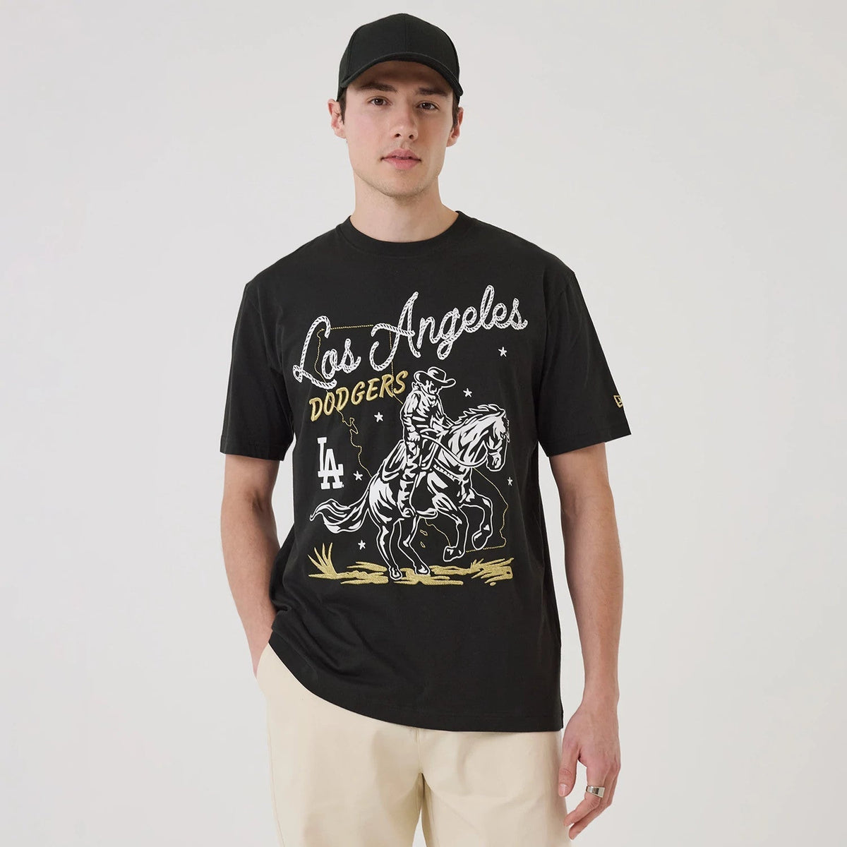 LA Dodgers MLB Cowboy Graphic Black T-Shirt-Benirox