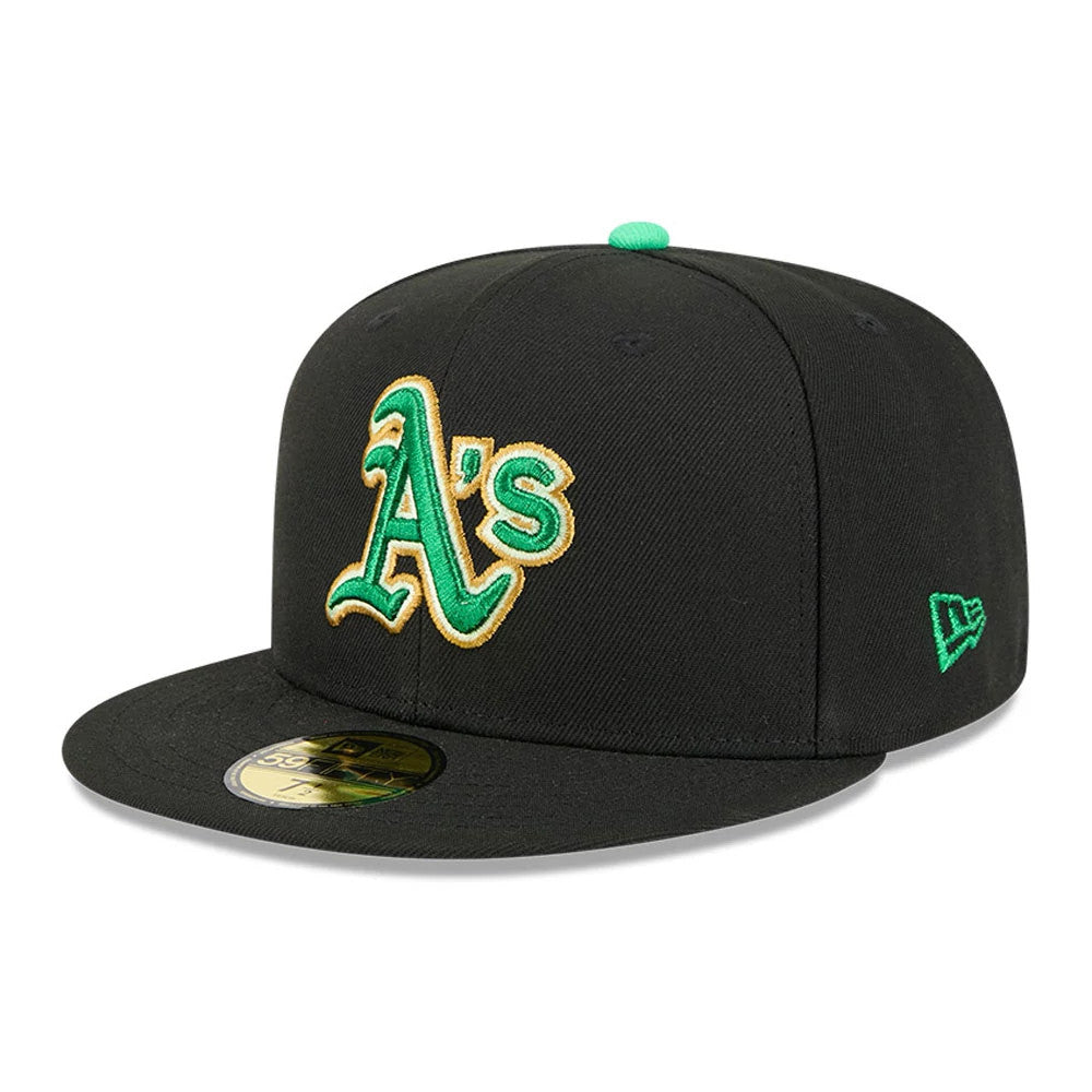 Athletics MLB Saint Patrick's Day Black 59FIFTY Fitted Cap-Benirox