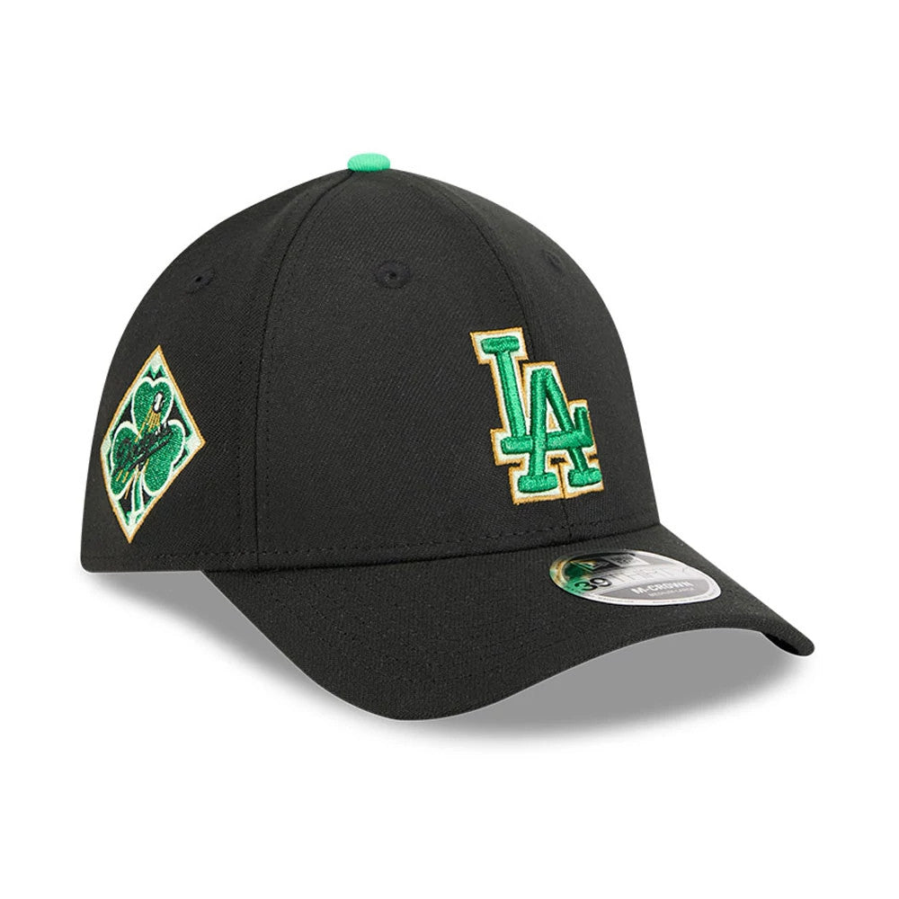 Dodgers MLB Saint Patrick's Day Black 39THIRTY M-Crown A-Frame Stretch Fit Cap-Benirox