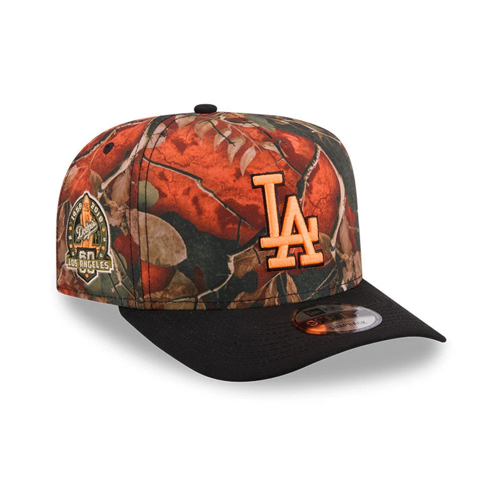 LA Dodgers MLB Leaves Bright Orange 9FIFTY A-Frame Snapback Adjustable Cap-Benirox
