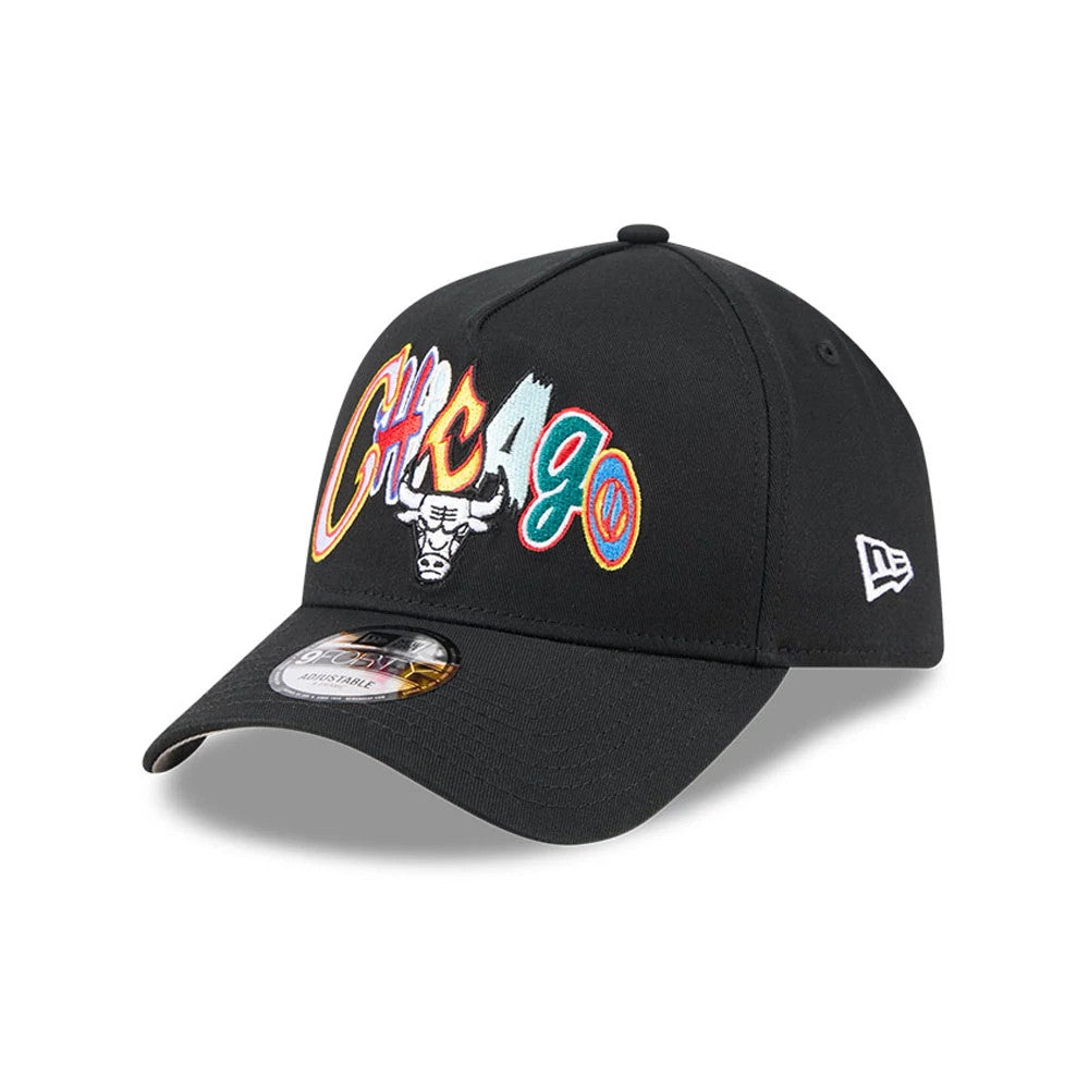 Chicago Bulls NBA Multi Letter Black 9FORTY A-Frame Adjustable Cap-Benirox