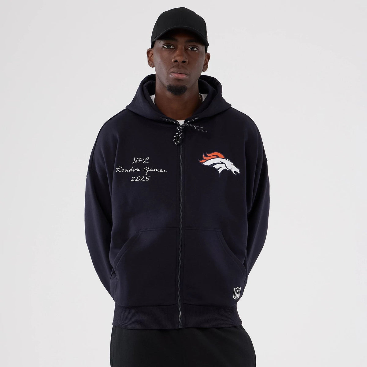Denver Broncos NFL International Series Games 2025 Navy Premium Pullover Hoodie-Benirox