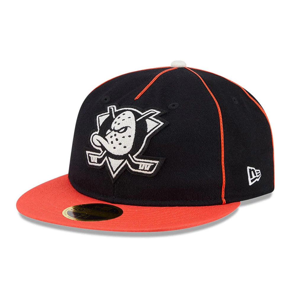 Anaheim Ducks NHL Felt Logo Black Retro Crown 59FIFTY Fitted Cap-Benirox