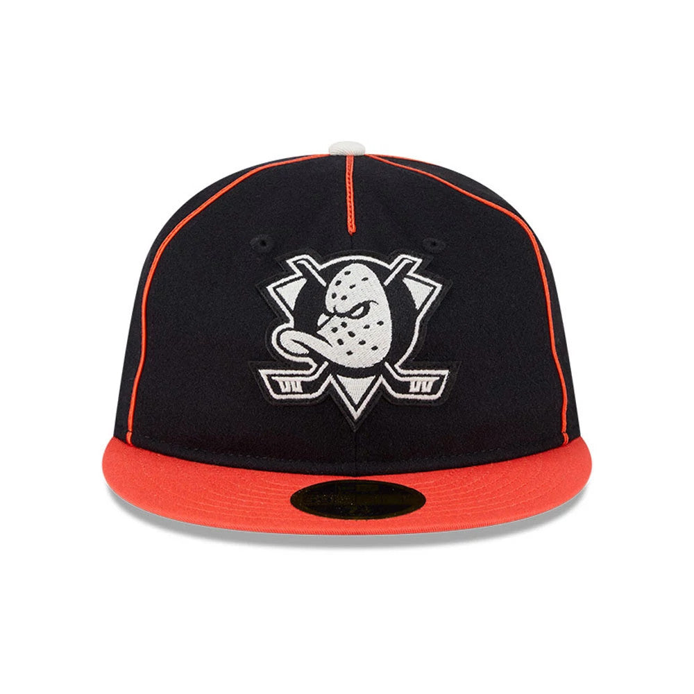 Anaheim Ducks NHL Felt Logo Black Retro Crown 59FIFTY Fitted Cap-Benirox