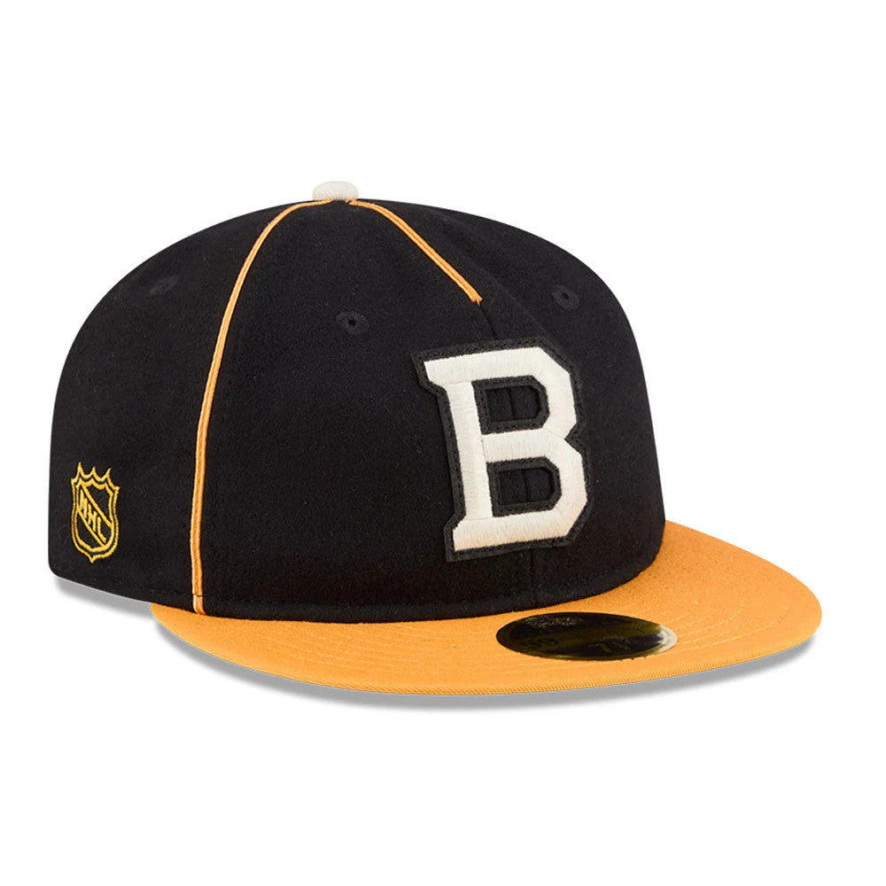 Boston Bruins NHL Felt Logo Black Retro Crown 59FIFTY Fitted Cap-Benirox