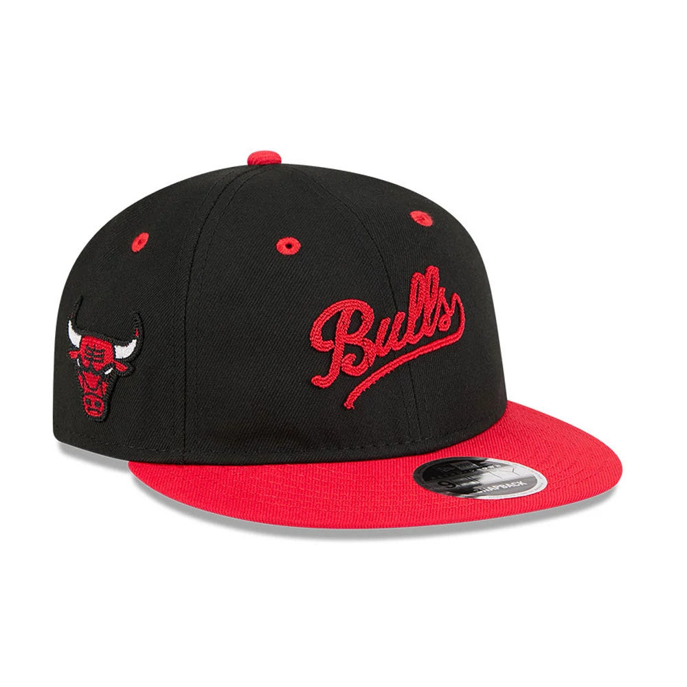 Chicago Bulls NBA Chainstitch Script Black Retro Crown 9FIFTY Adjustable Cap-Benirox