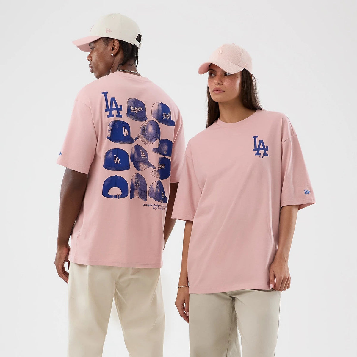 LA Dodgers MLB Cap Graphic Pastel Pink Oversized T-Shirt-Benirox