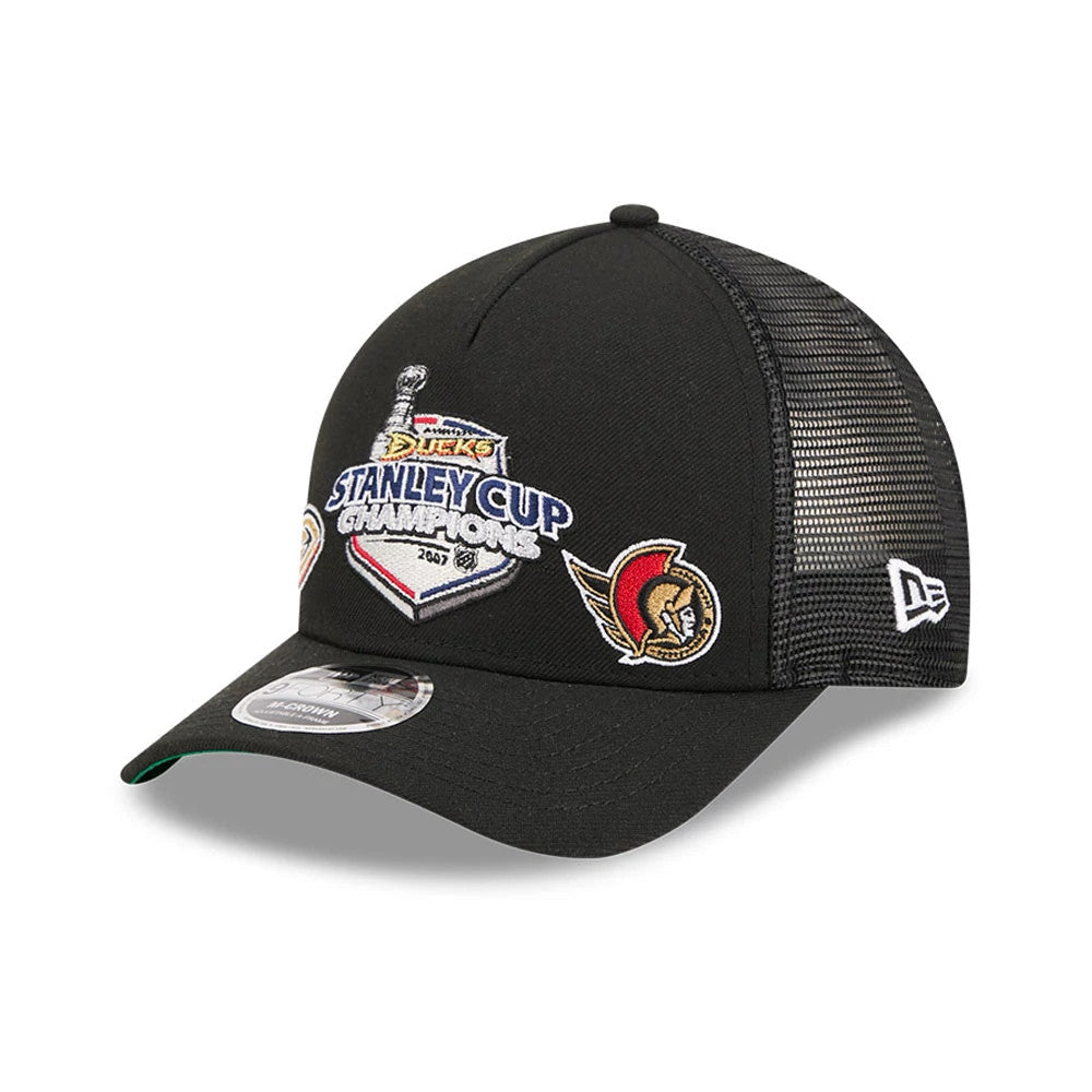 Ducks NHL Stanley Cup Black 9FORTY M-Crown A-Frame Trucker Adjustable Cap-Benirox