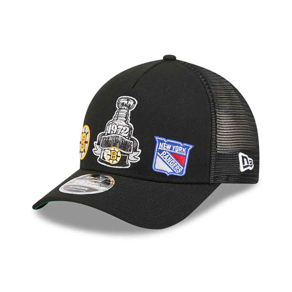 Bruins NHL Stanley Cup Black 9FORTY M-Crown A-Frame Trucker Adjustable Cap-Benirox
