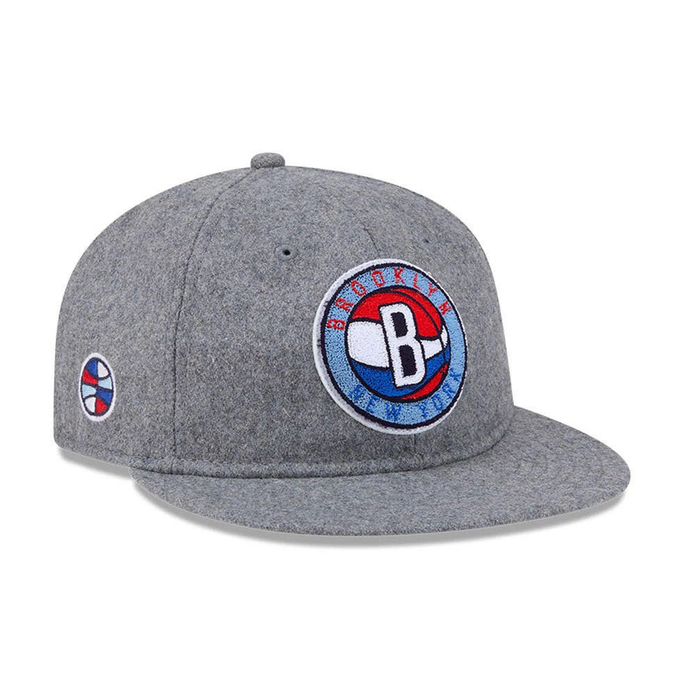 Brooklyn Nets NBA Chenille Woven Grey Retro Crown 9FIFTY Adjustable Cap-Benirox