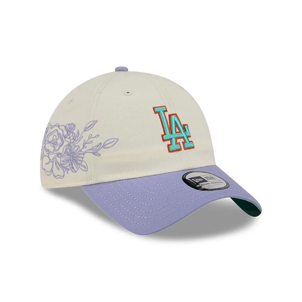 LA Dodgers MLB Lavender Flowers White Casual Classic Adjustable Cap-Benirox