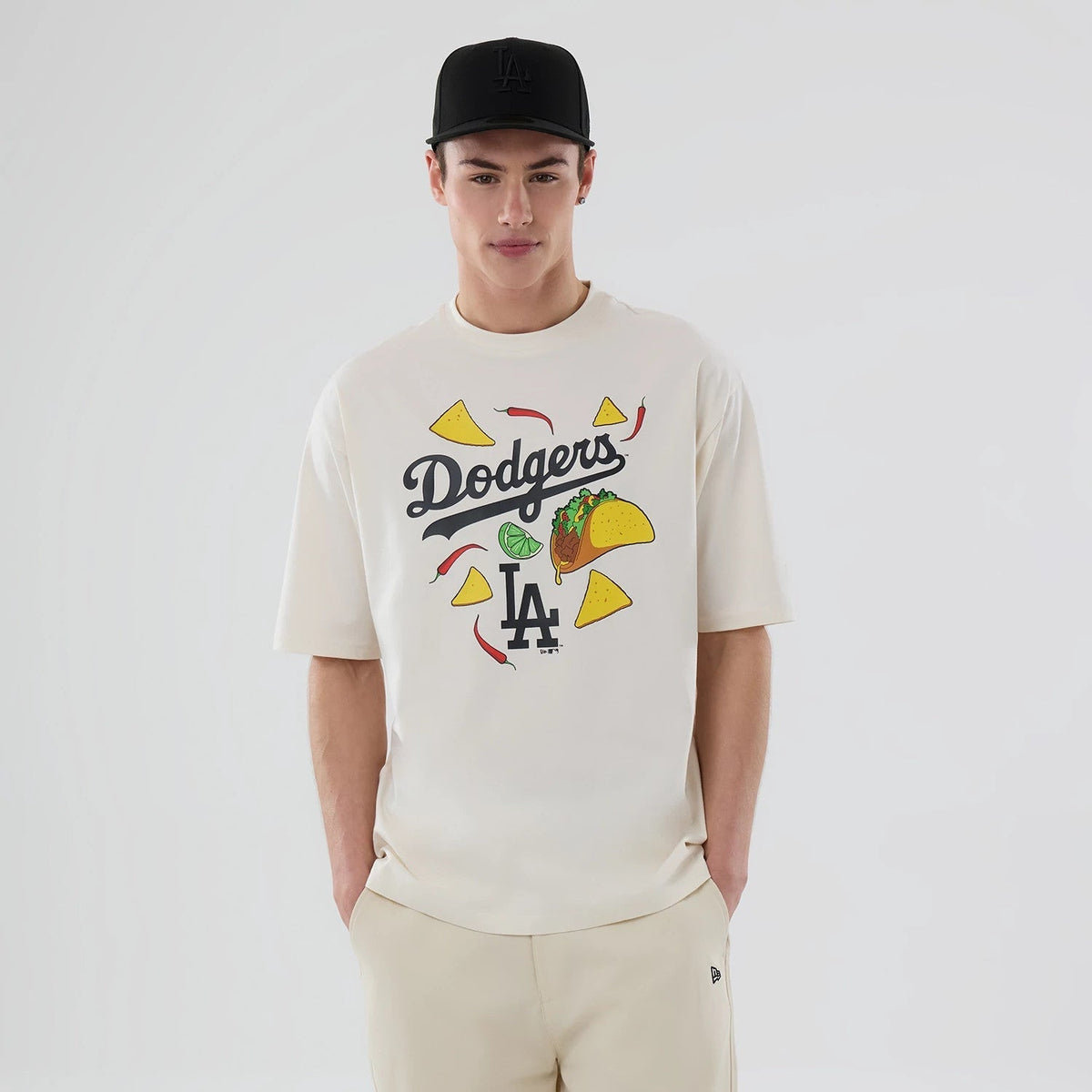 LA Dodgers MLB Food Graphic Open White Oversized T-Shirt-Benirox