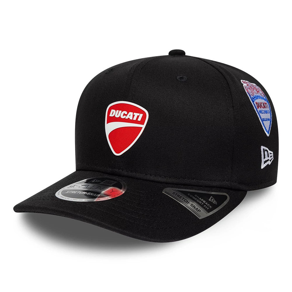Ducati Motor Logo Patch Black 9SEVENTY Stretch Snap Adjustable Cap-Benirox