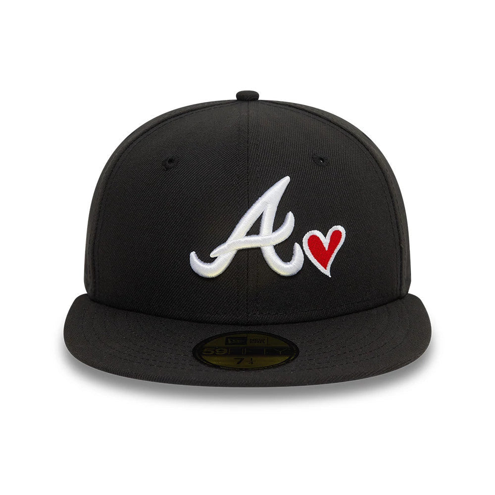 Atlanta Braves MLB Heart Icon Black 59FIFTY Fitted Cap-Benirox