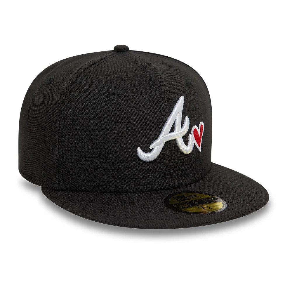 Atlanta Braves MLB Heart Icon Black 59FIFTY Fitted Cap-Benirox