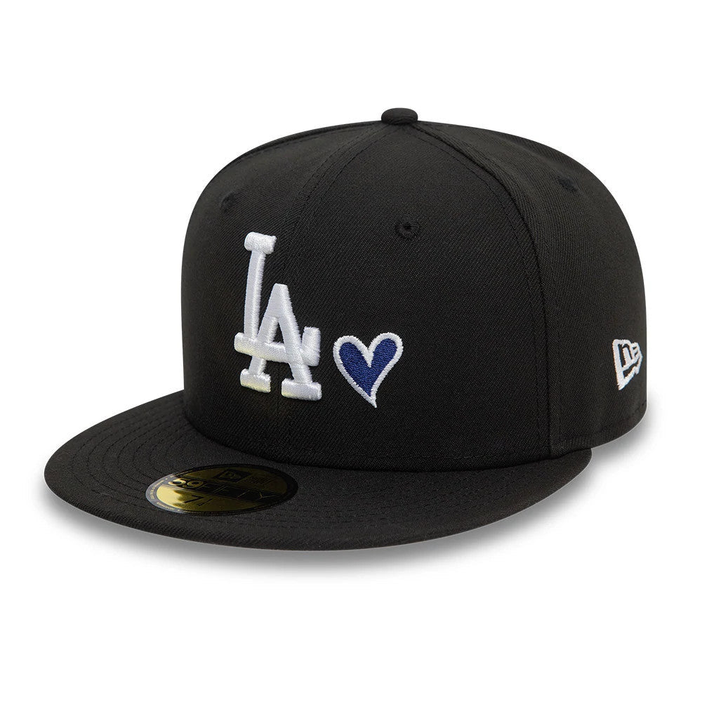 LA Dodgers MLB Heart Icon Black 59FIFTY Fitted Cap-Benirox