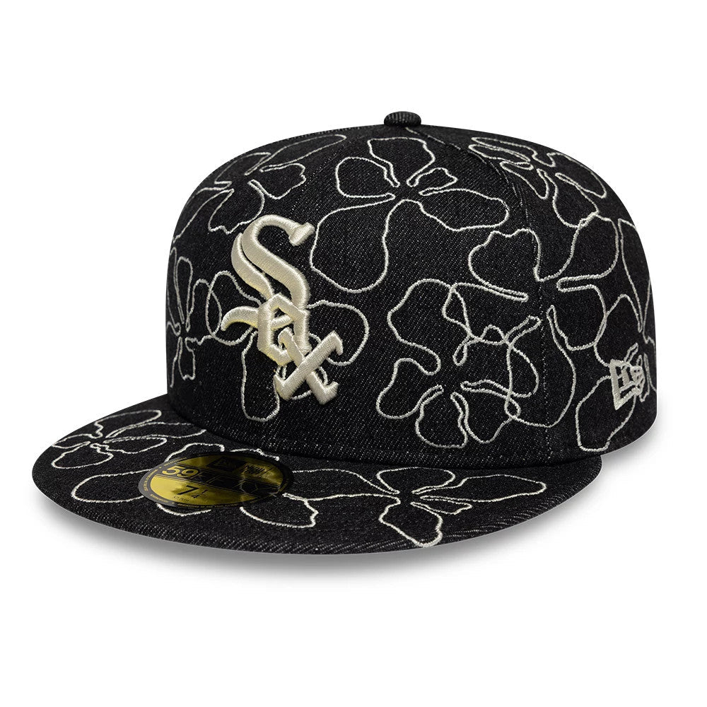 Chicago White Sox MLB Floral Denim Black 59FIFTY Fitted Cap-Benirox