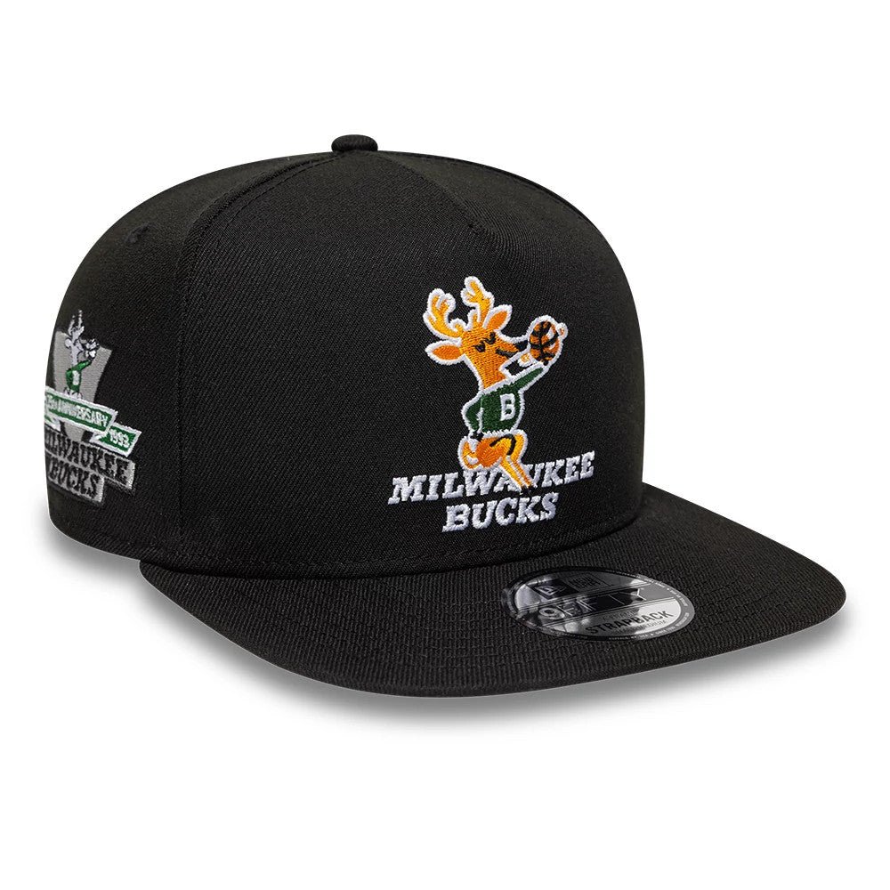 Bucks NBA Hardwood Classic Black 9FIFTY A-Frame Snapback Adjustable Cap-Benirox