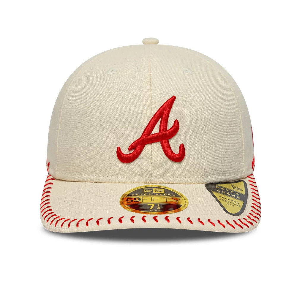 Atlanta Braves MLB Baseball Stitch Cream Retro Crown 59FIFTY Fitted Cap-Benirox