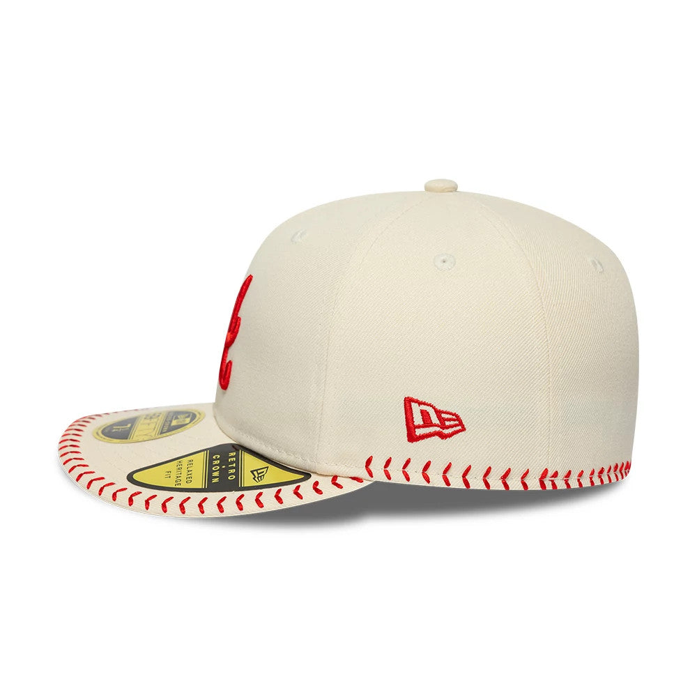 Atlanta Braves MLB Baseball Stitch Cream Retro Crown 59FIFTY Fitted Cap-Benirox