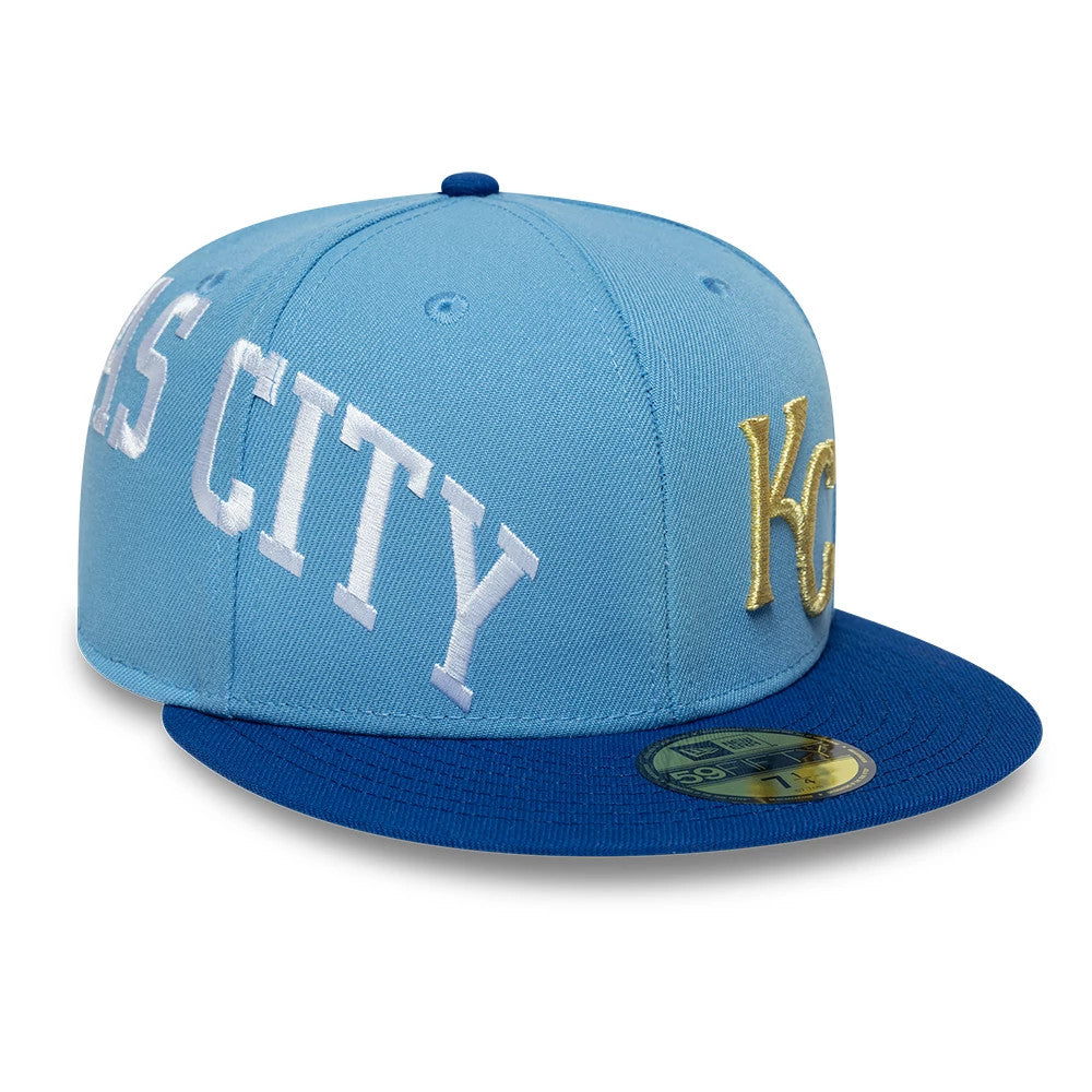 Kansas City Royals MLB Multi Logo Satin Lined Pastel Blue 59FIFTY Fitted Cap-Benirox