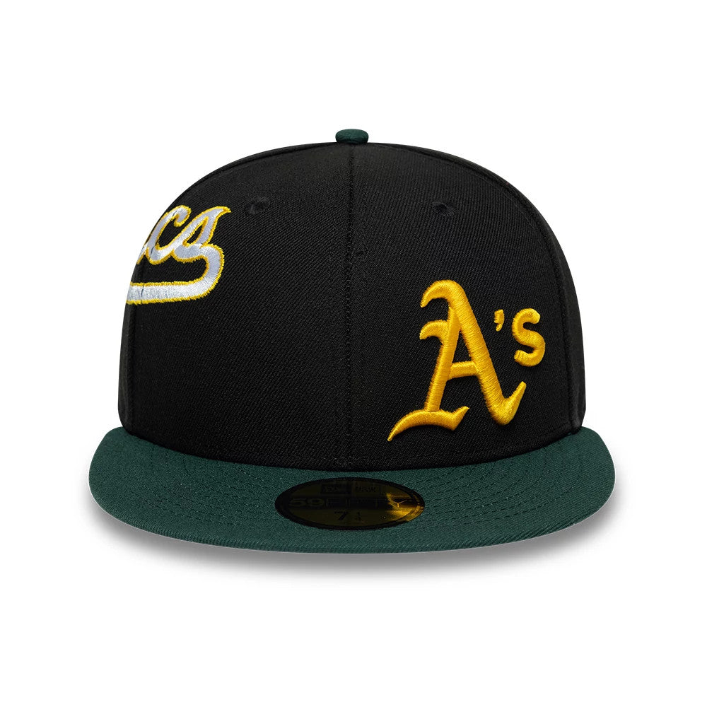Athletics MLB Multi Logo Satin Lined Black 59FIFTY Fitted Cap-Benirox