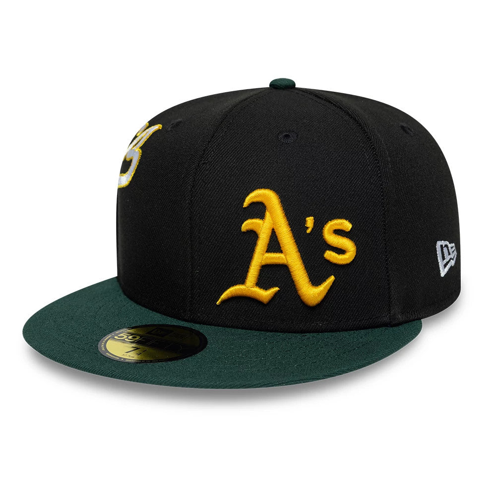 Athletics MLB Multi Logo Satin Lined Black 59FIFTY Fitted Cap-Benirox
