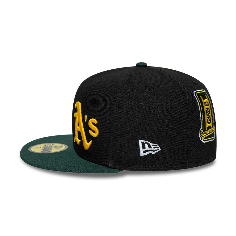 Athletics MLB Multi Logo Satin Lined Black 59FIFTY Fitted Cap-Benirox