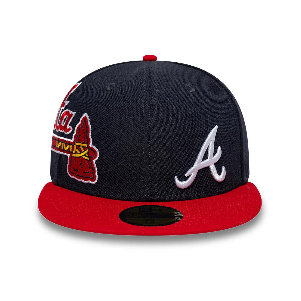 Atlanta Braves MLB Multi Logo Satin Lined Navy 59FIFTY Fitted Cap-Benirox