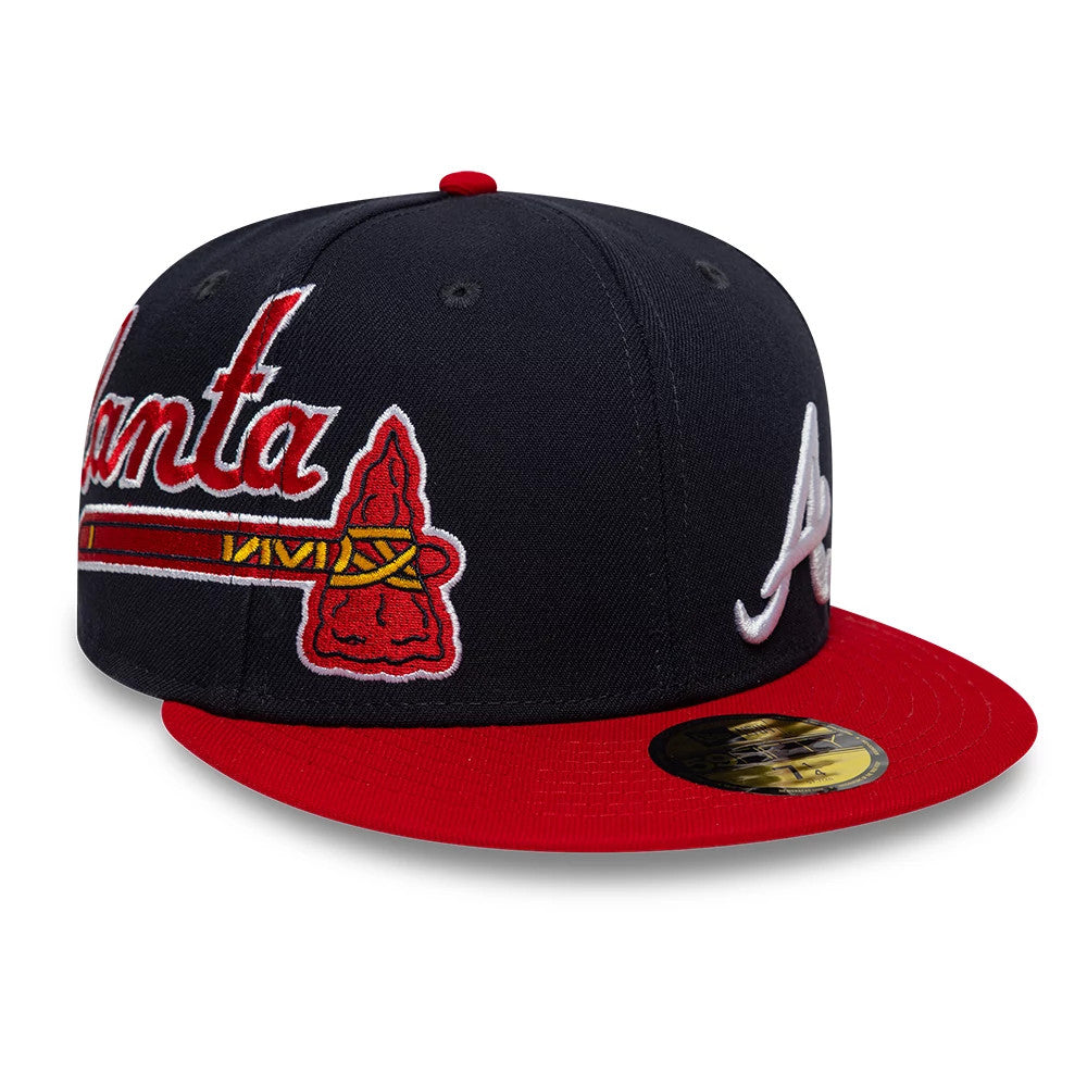 Atlanta Braves MLB Multi Logo Satin Lined Navy 59FIFTY Fitted Cap-Benirox