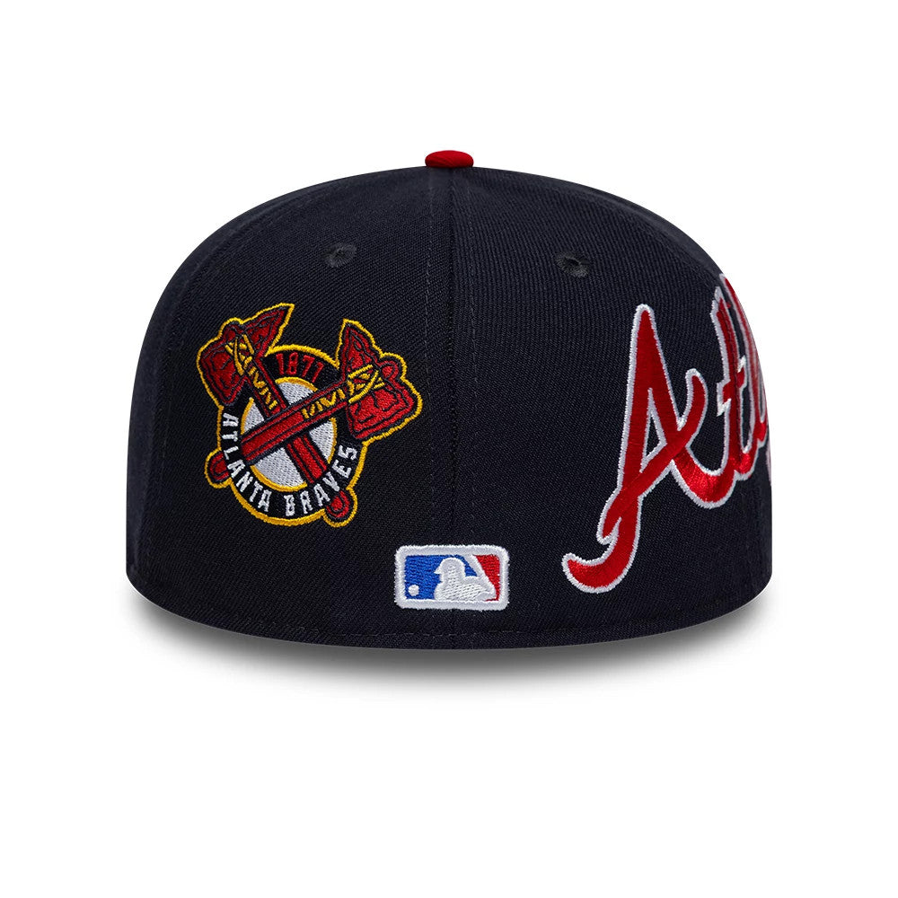 Atlanta Braves MLB Multi Logo Satin Lined Navy 59FIFTY Fitted Cap-Benirox