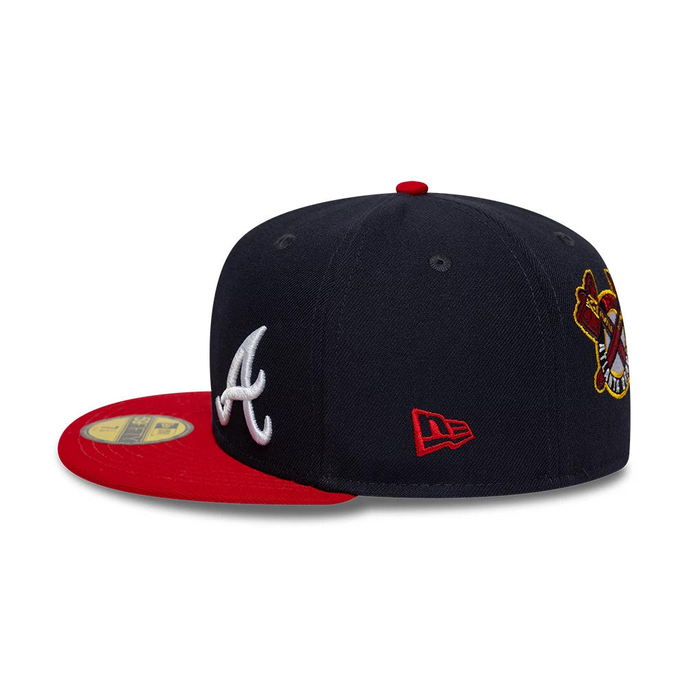 Atlanta Braves MLB Multi Logo Satin Lined Navy 59FIFTY Fitted Cap-Benirox