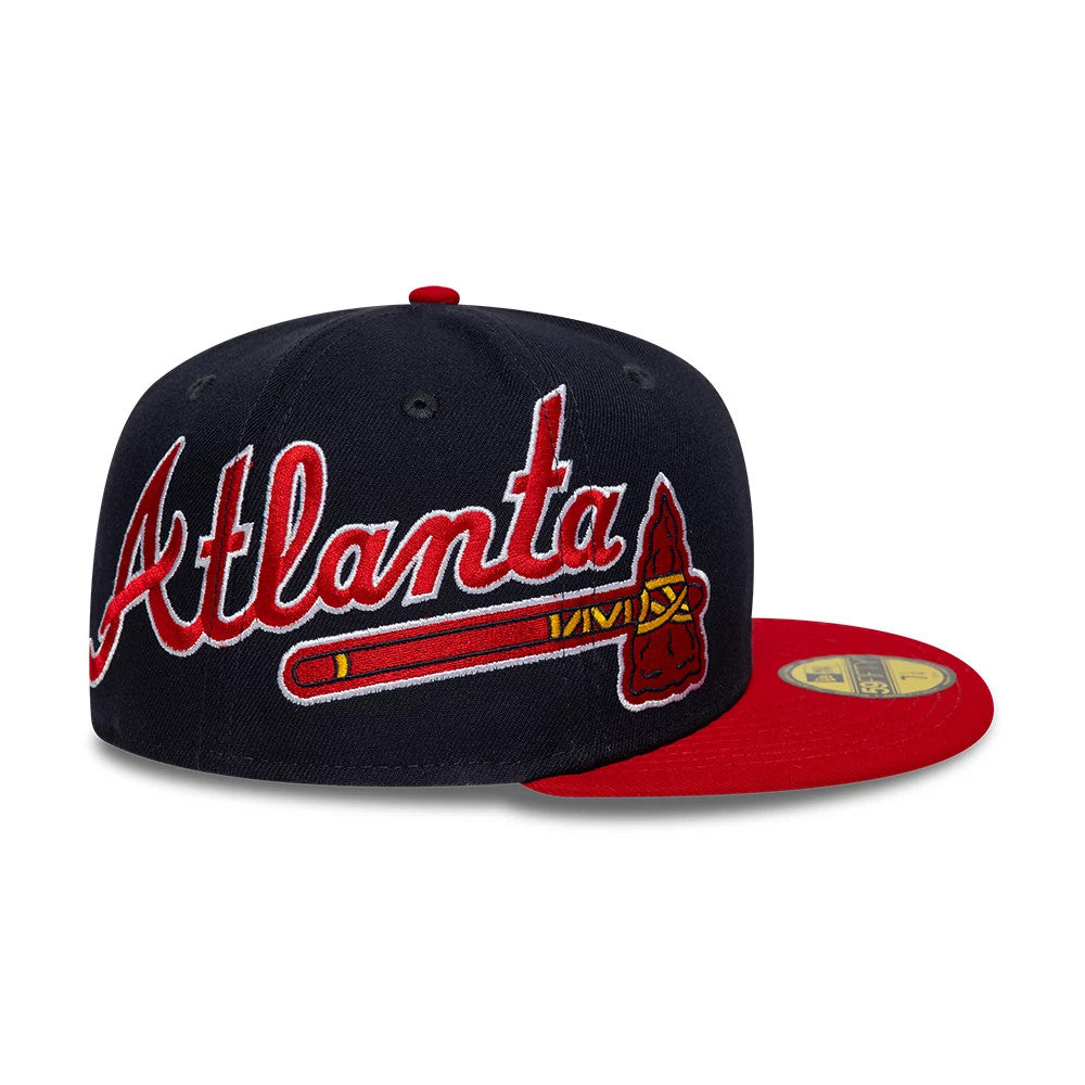 Atlanta Braves MLB Multi Logo Satin Lined Navy 59FIFTY Fitted Cap-Benirox