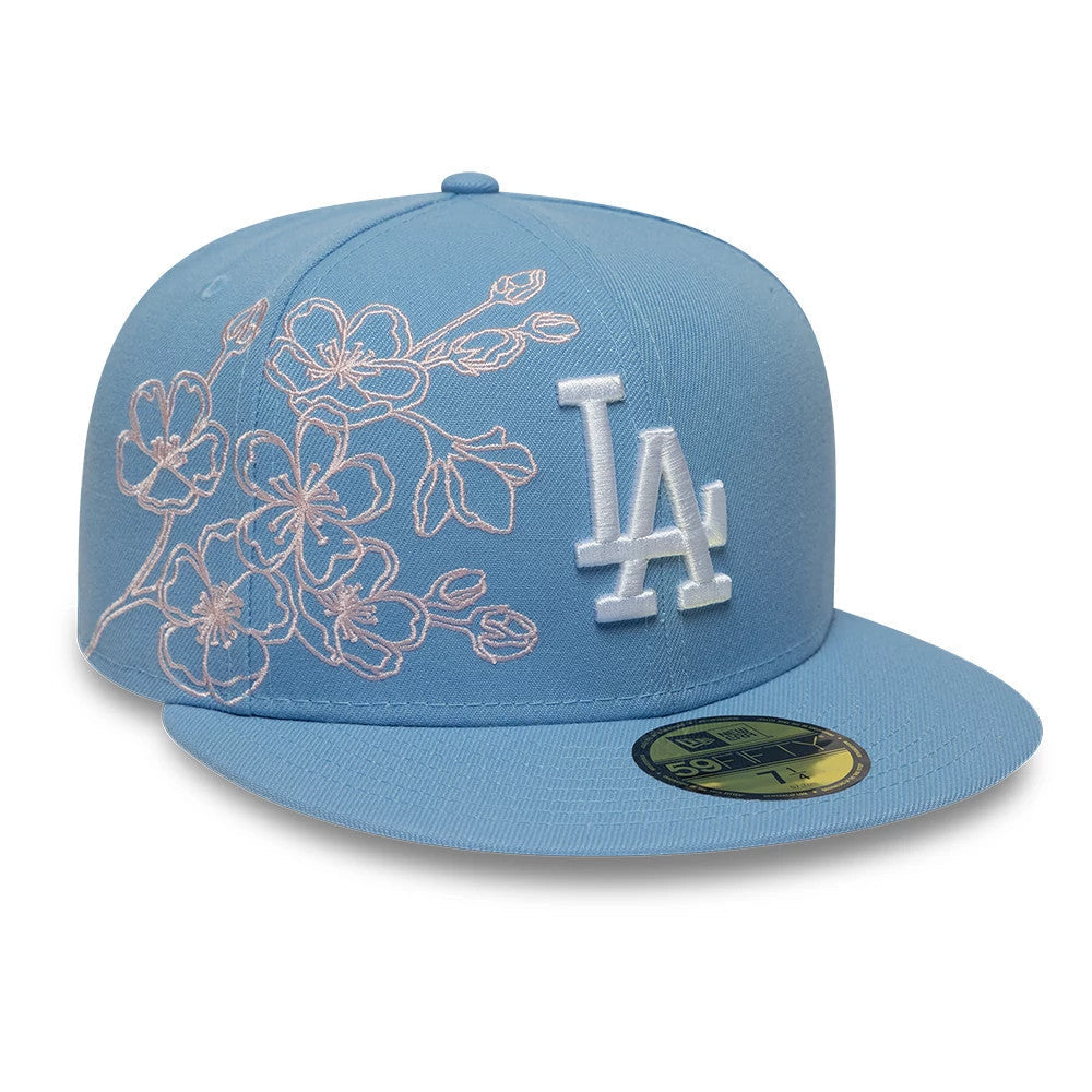 LA Dodgers MLB Floral Outline Pastel Blue 59FIFTY Fitted Cap-Benirox