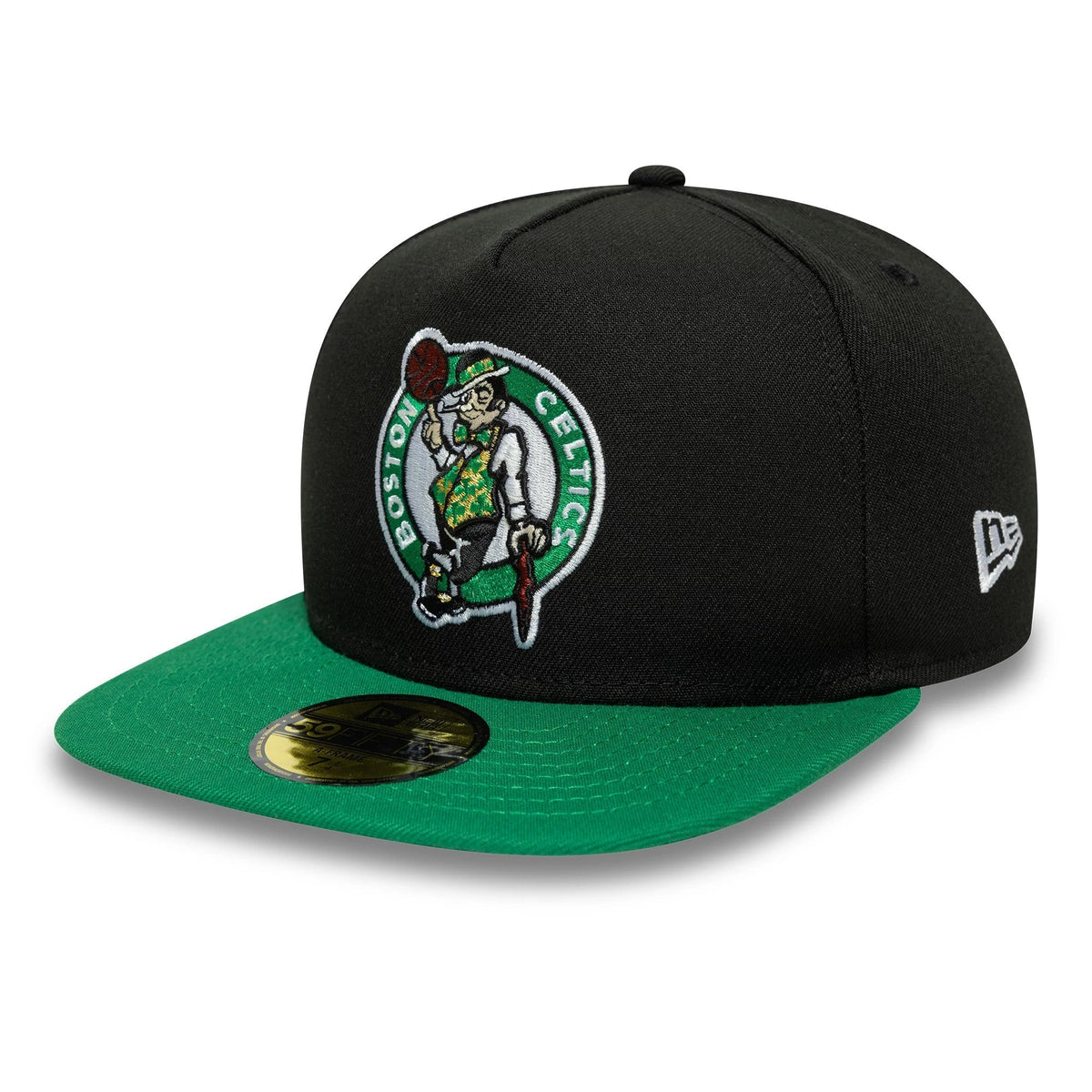 Boston Celtics NBA Flat Black & Green 59FIFTY A-Frame Fitted Cap-Benirox